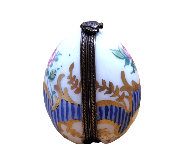 Blue Striped Egg Perfume Box Porcelain Limoges Perfume egg French Trinket Box
