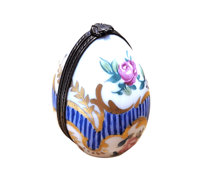 Blue Stripes Elegant Picture Frame Porcelain Limoges egg French Trinket Box