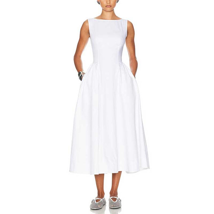 Boat Neck Ruffle Backless Midi Dress