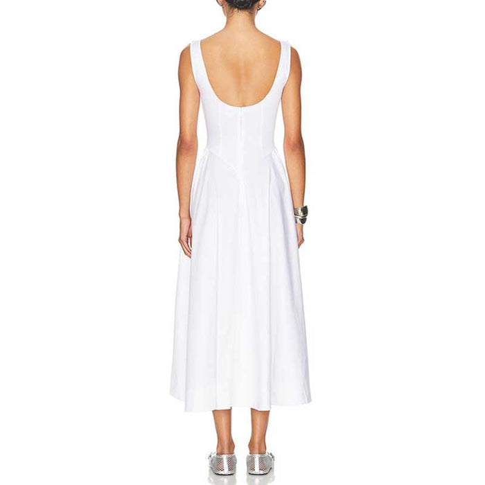 Boat Neck Ruffle Backless Midi Dress