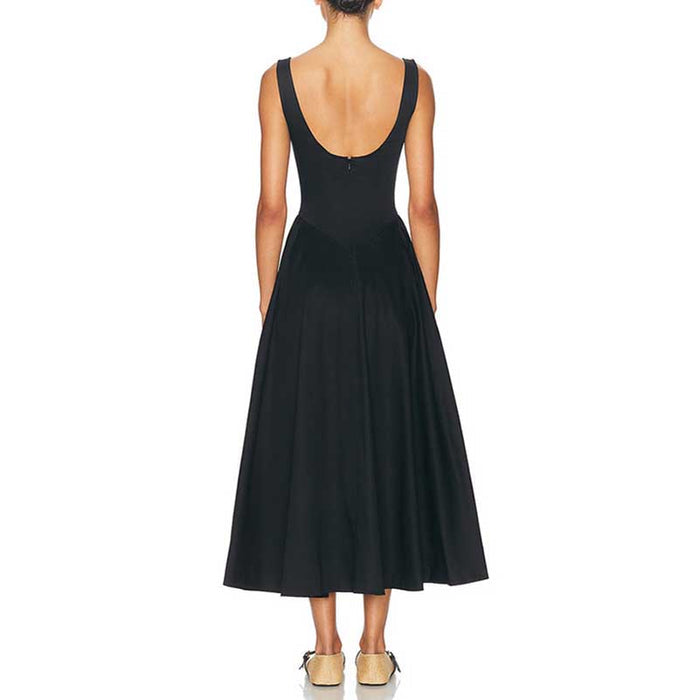 Boat Neck Ruffle Backless Midi Dress