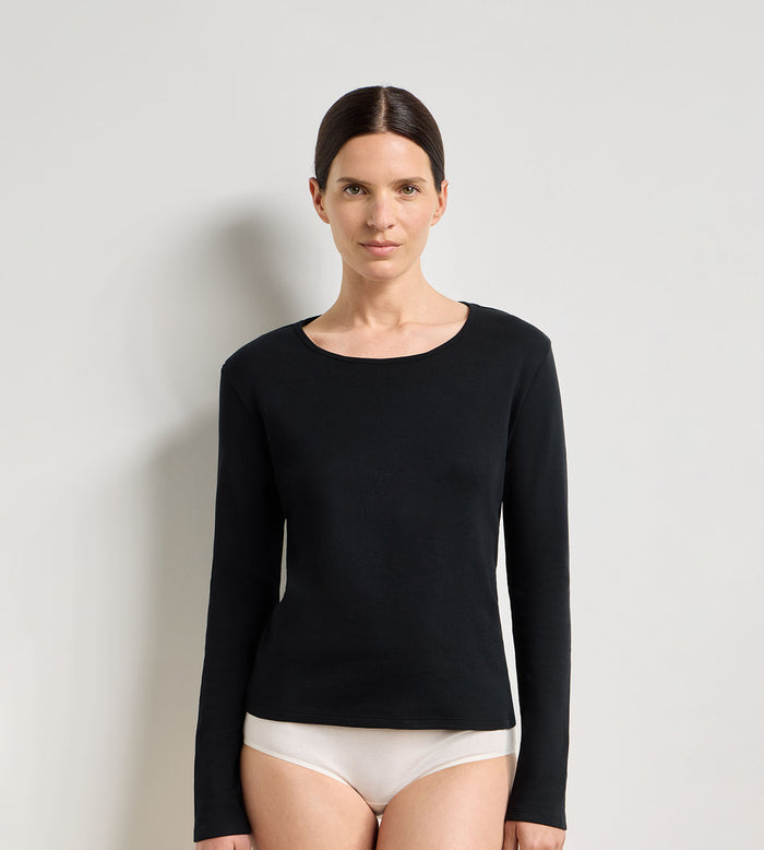Body manches longues coton gratté noir Thermal