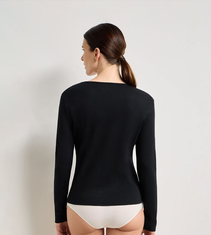Body manches longues coton gratté noir Thermal