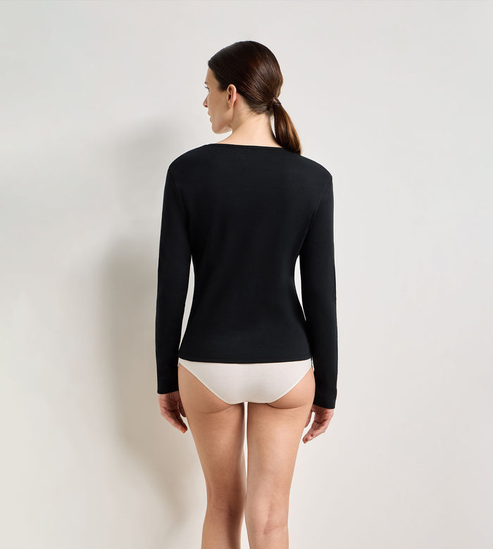 Body manches longues coton gratté noir Thermal