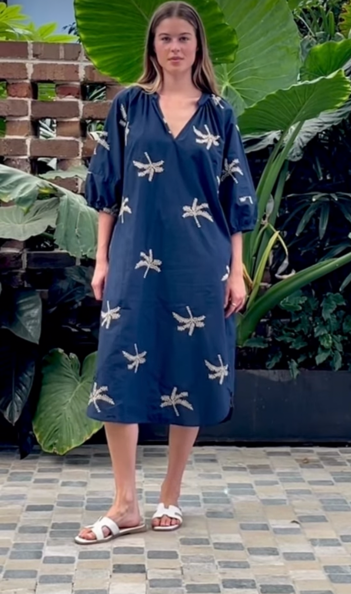 Boho Campos Midi Dress navy palm