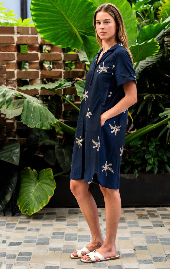 Boho Campos Midi Dress navy palm