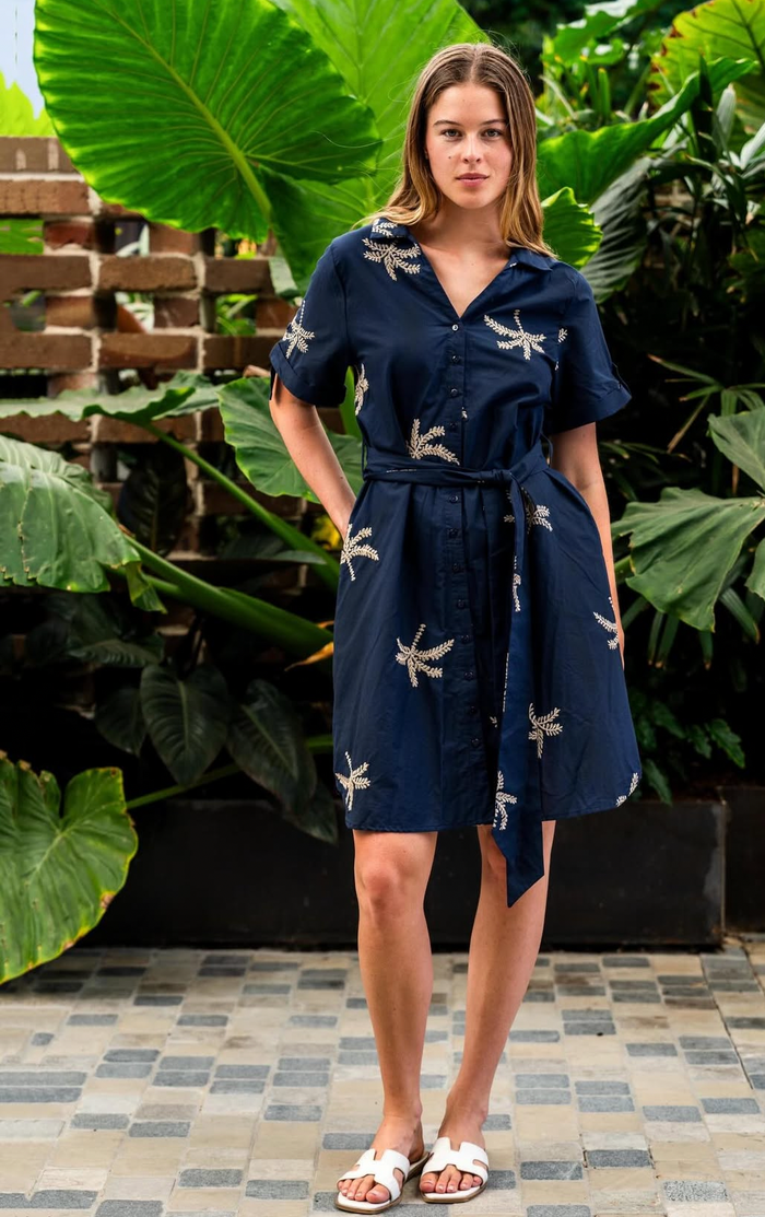 Boho Campos Midi Dress navy palm