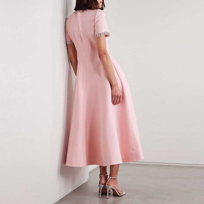 Bow-Detailed Crystal-Trim Midi Dress