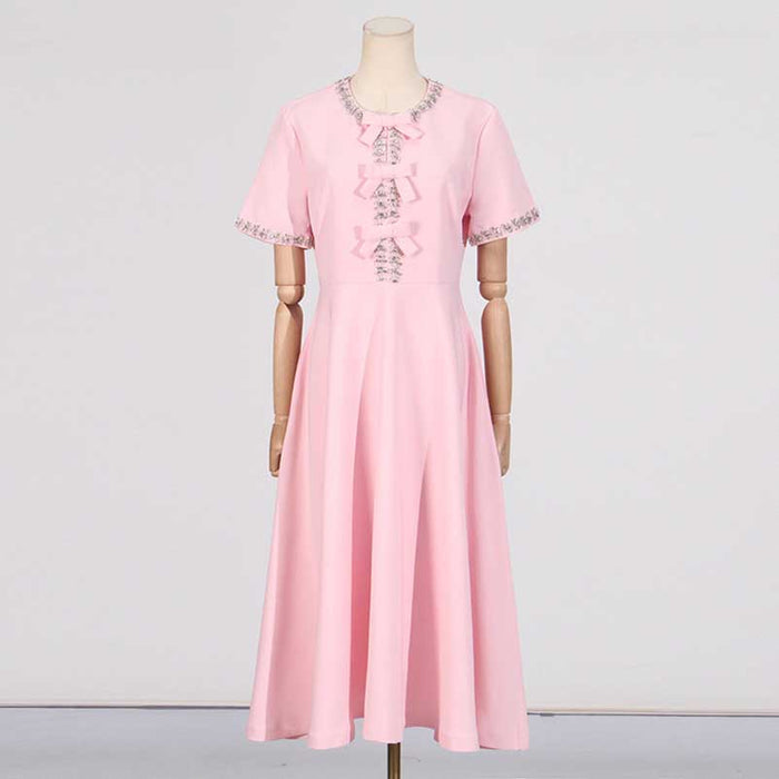 Bow-Detailed Crystal-Trim Midi Dress