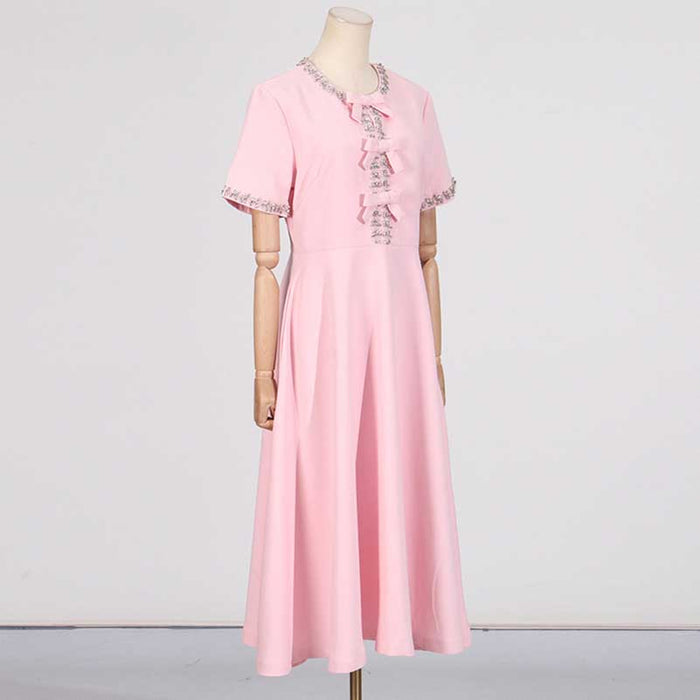 Bow-Detailed Crystal-Trim Midi Dress
