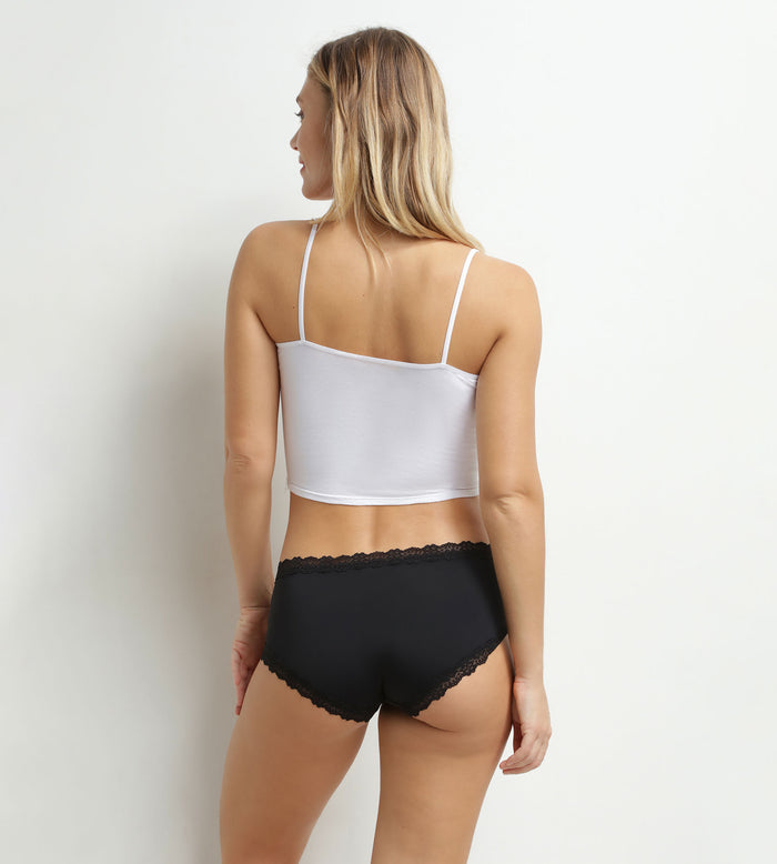 Boxer femme en microfibre et dentelle Noir Dim
