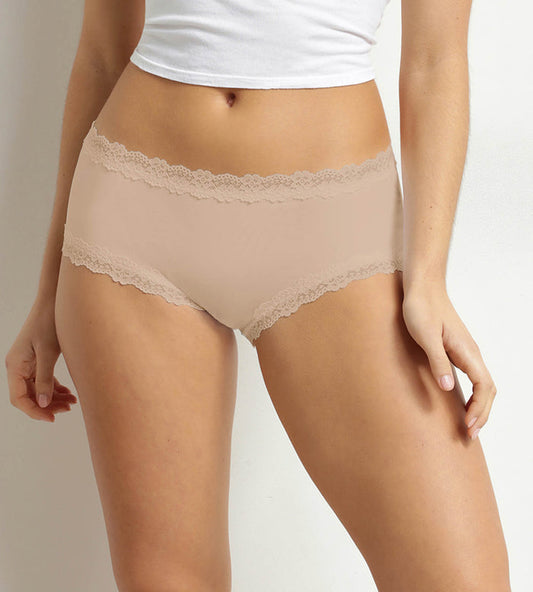 Boxer femme en microfibre et dentelle Nude Dim