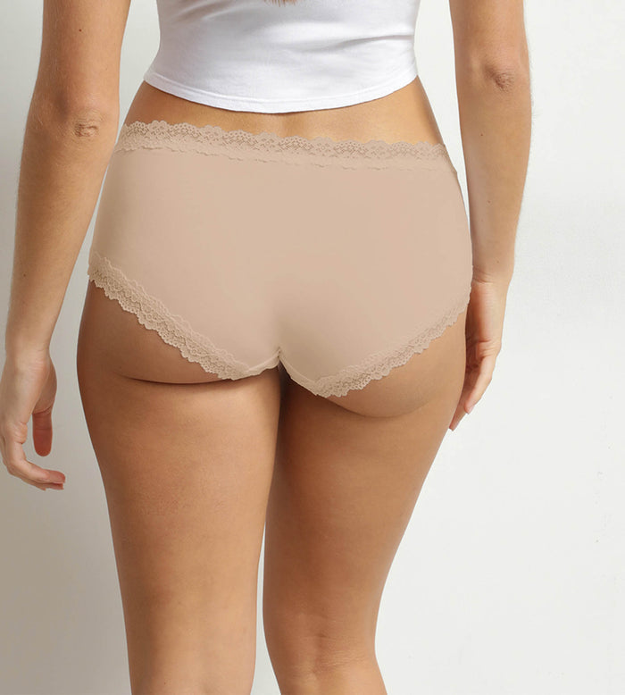 Boxer femme en microfibre et dentelle Nude Dim