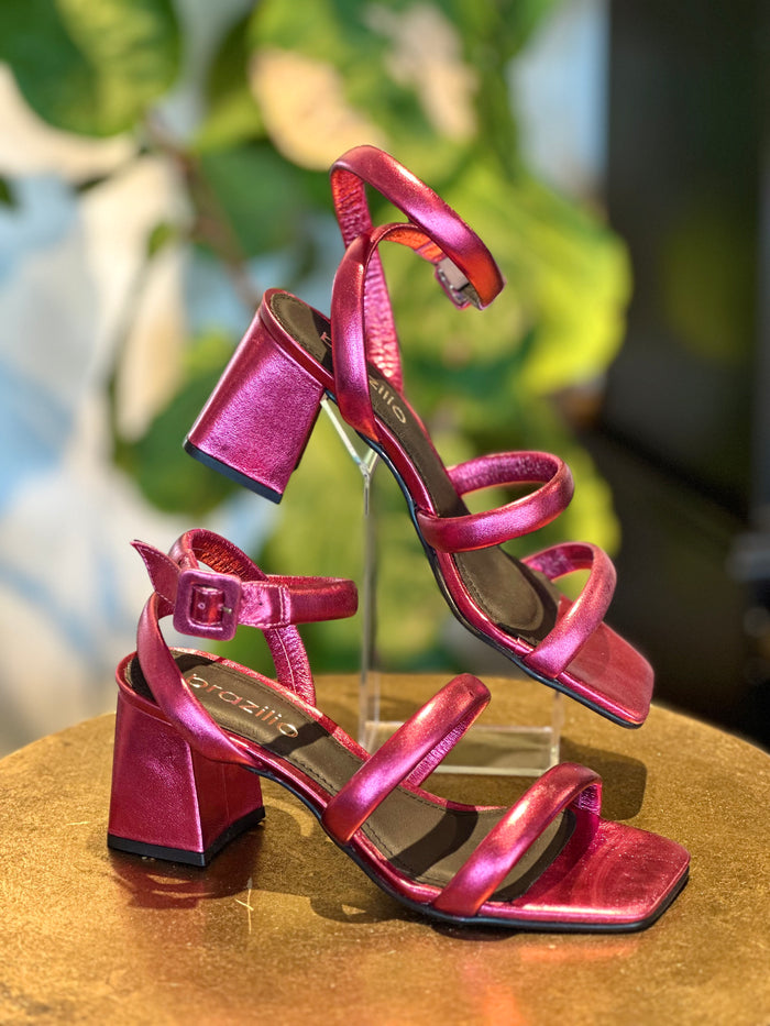 Brazilio Berry Metallic Ankle Wrap Heel