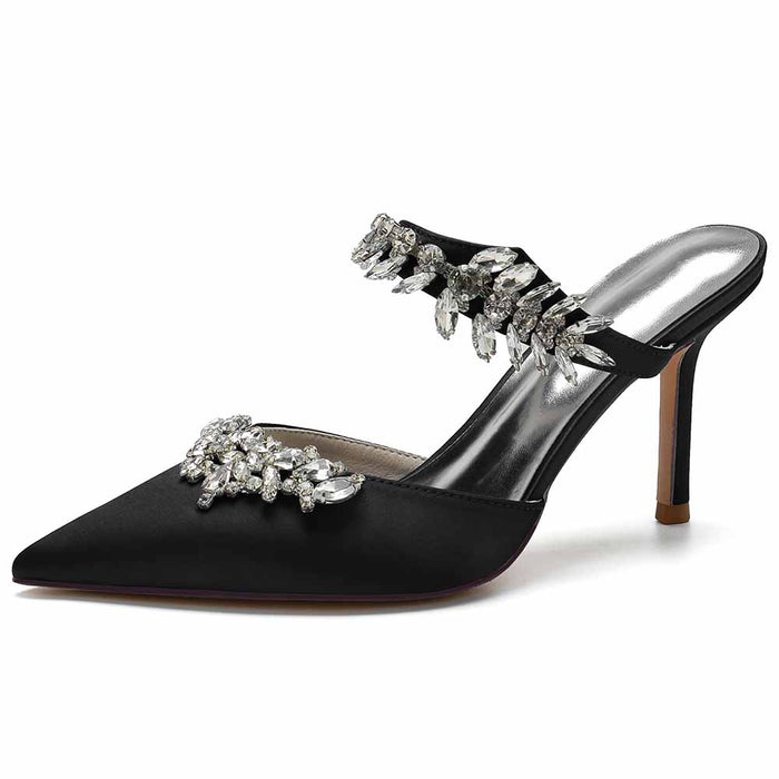 Bridal Mules Heels with Beaded Party High Heeled Shoes