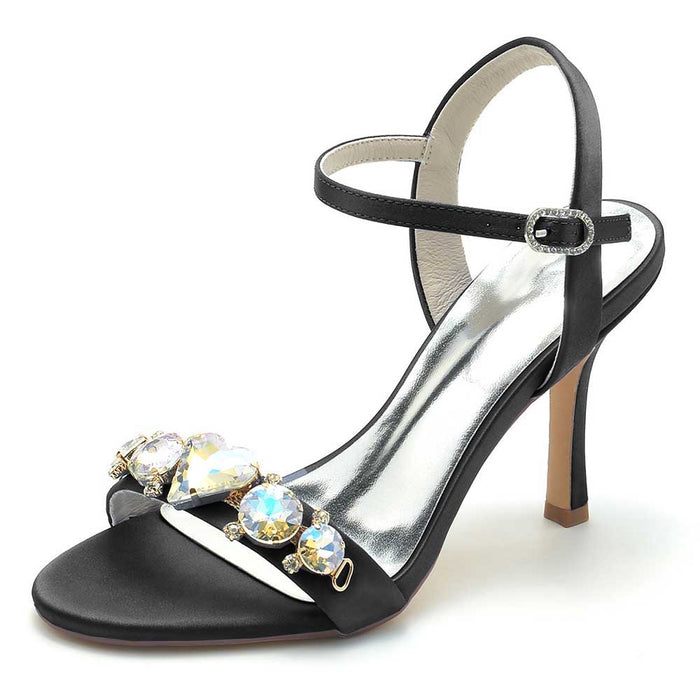 Elegant S&DCo. bridal rhinestone stiletto heels in black with sparkling crystal embellishments