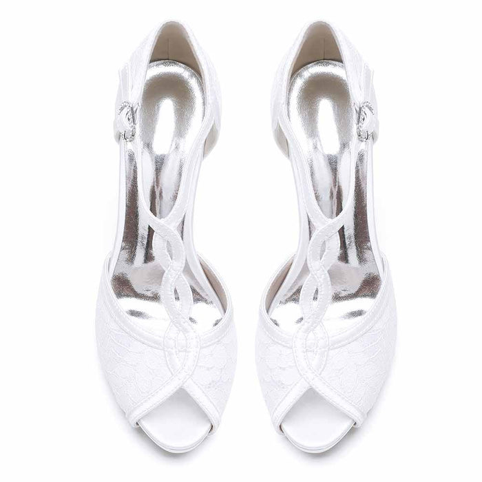 Bride lace pumps formal evening with elegant open-toe design and shiny accents