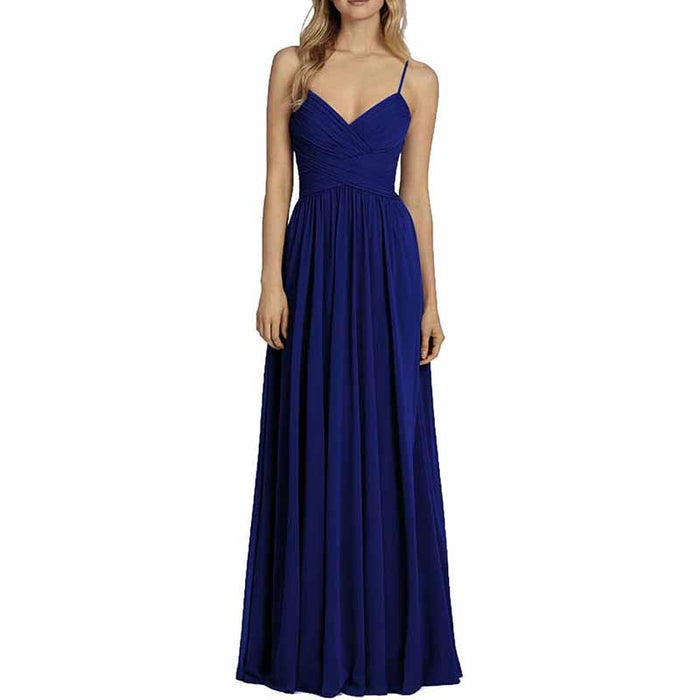 Bridesmaid Dresses Long Chiffon Ball Gowns Spaghetti Straps V-neck Wedding Guest Dress
