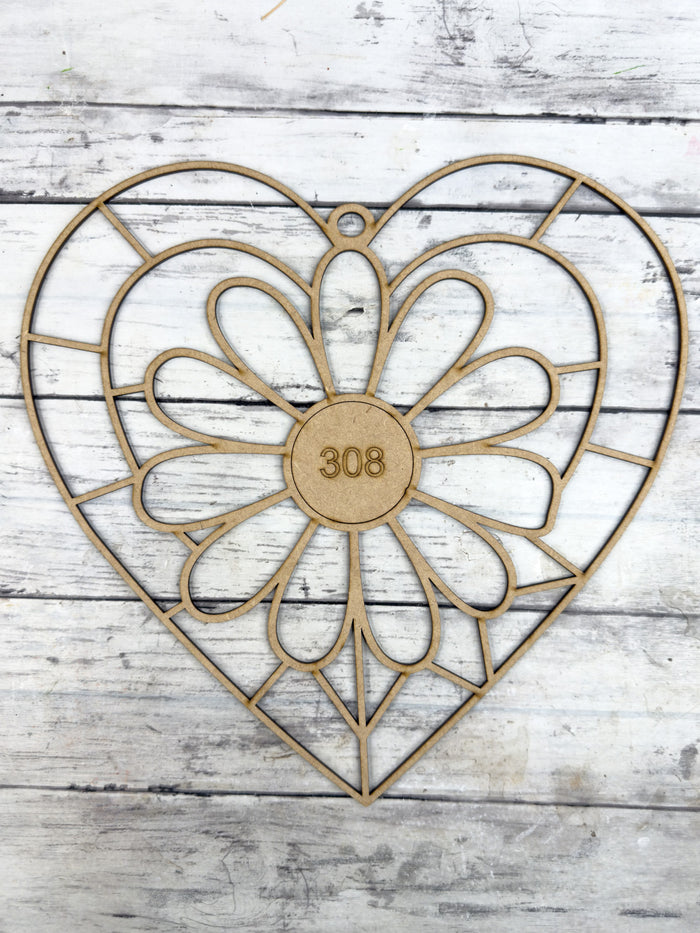 BULK Style 308 Daisy Heart Laser Cut Outline Frame Blank