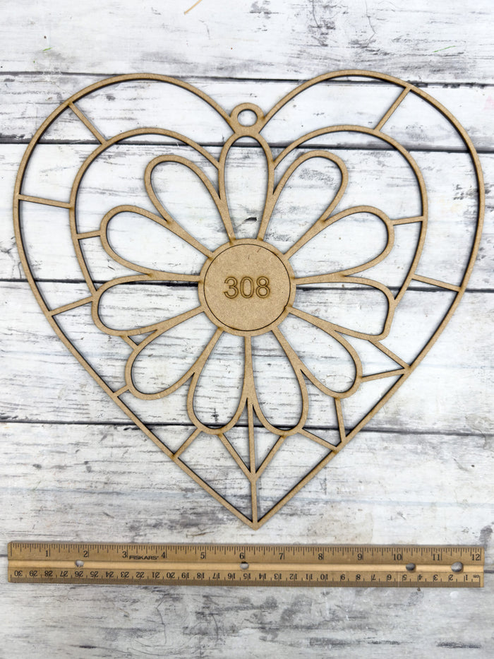 BULK Style 308 Daisy Heart Laser Cut Outline Frame Blank