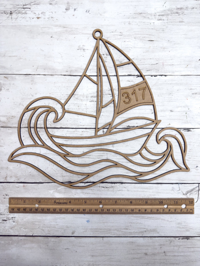 BULK Style 317 Boat with Waves Laser Cut Outline Frame Blank