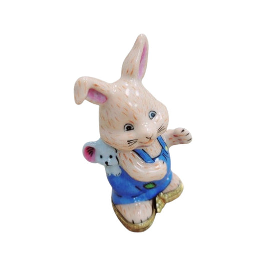 Bunny Rabbit And Mouse Figurine Porcelain Limoges LIMOGES BOXES mice rabbit French Trinket Box