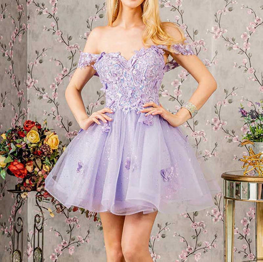 Butterfly Appliques Sequin Mesh Short Prom Gown Homecoming Dress