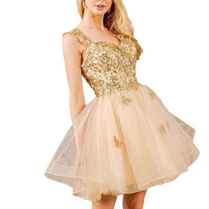 Butterfly Appliques Sequin Mesh Short Prom Gown Homecoming Dress