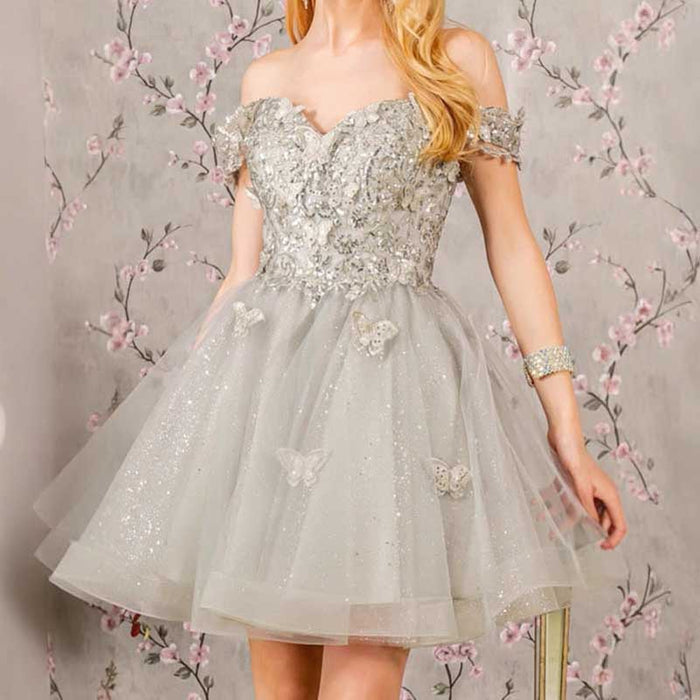 Butterfly Appliques Sequin Mesh Short Prom Gown Homecoming Dress