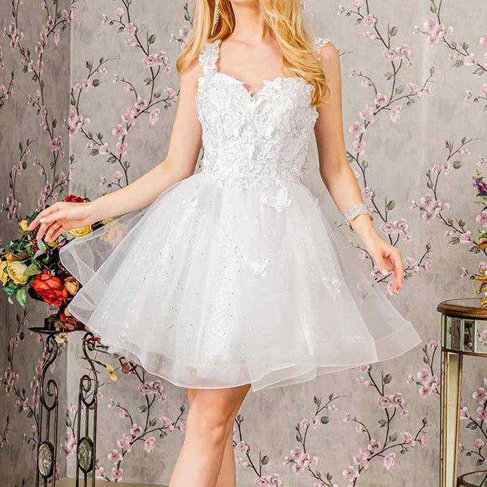 Butterfly Appliques Sequin Mesh Short Prom Gown Homecoming Dress