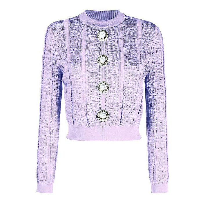 Button Detail Long Sleeves Knitted Crop Top
