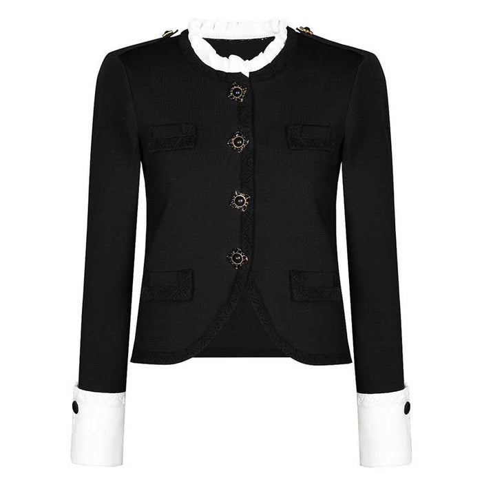 Button-Up Cropped Jacket + Wide-Leg Pantsuit Black Formal Suit