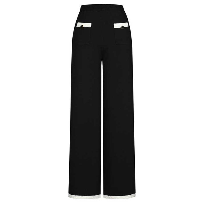 Button-Up Cropped Jacket + Wide-Leg Pantsuit Black Formal Suit