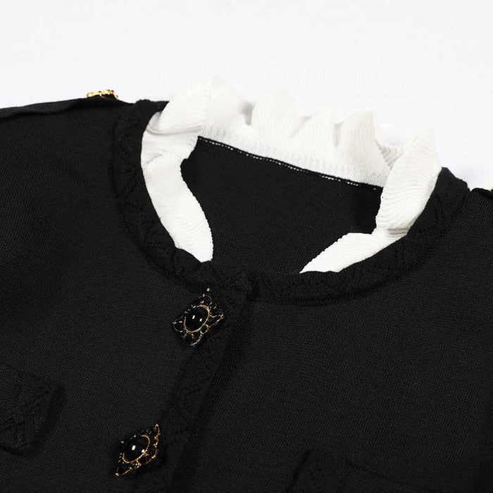 Button-Up Cropped Jacket + Wide-Leg Pantsuit Black Formal Suit