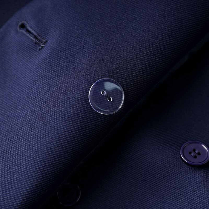 Buttoned Navy Blue Blazer Double Breasted Jacket Elegant Style Coat