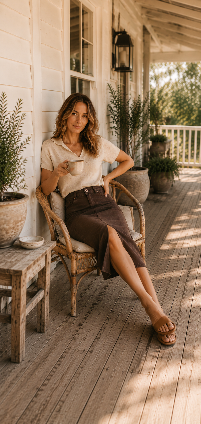 Cafe Latte Long Jean Skirt