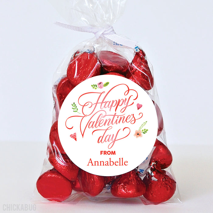 Calligraphy, Hearts and Flowers Valentine's Day Stickers
