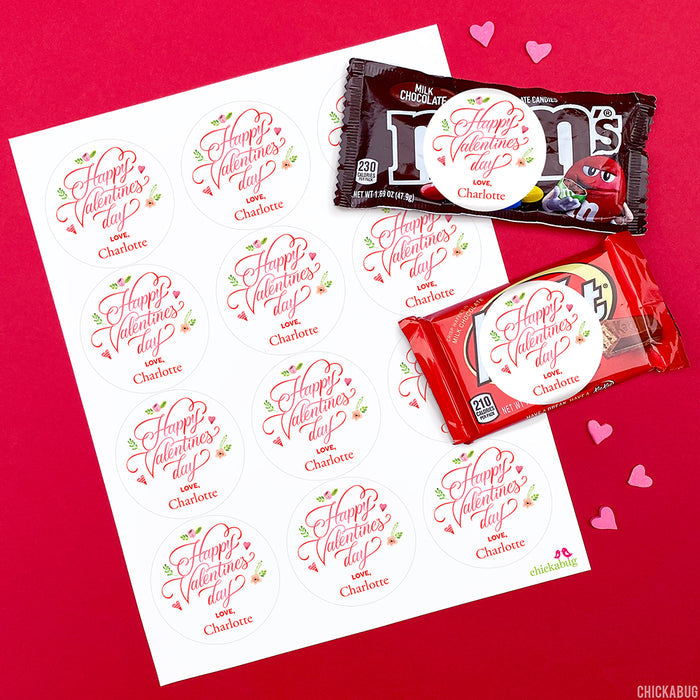 Calligraphy, Hearts and Flowers Valentine's Day Stickers