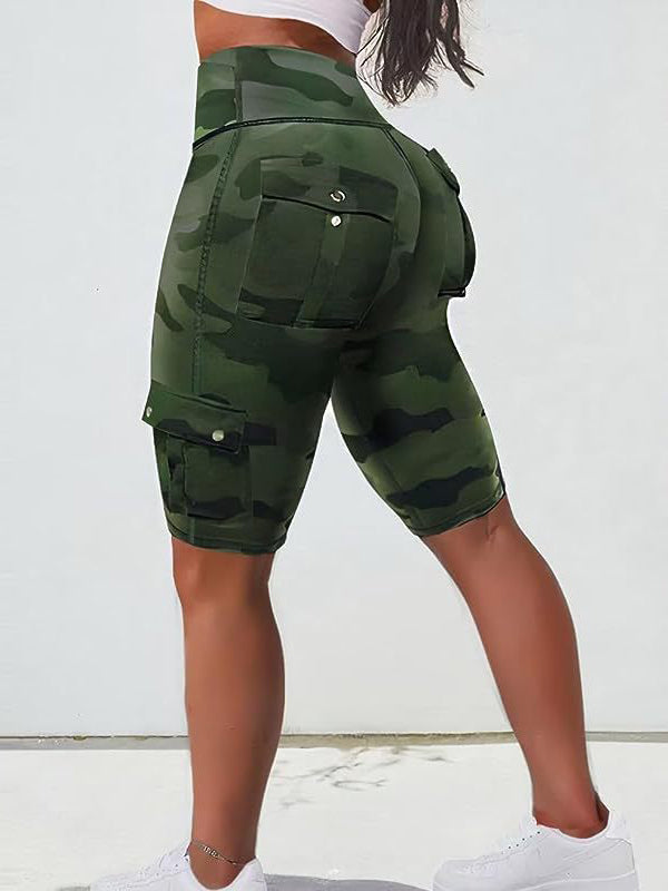 Camouflage Tight High Waist Hip Yoga Shorts