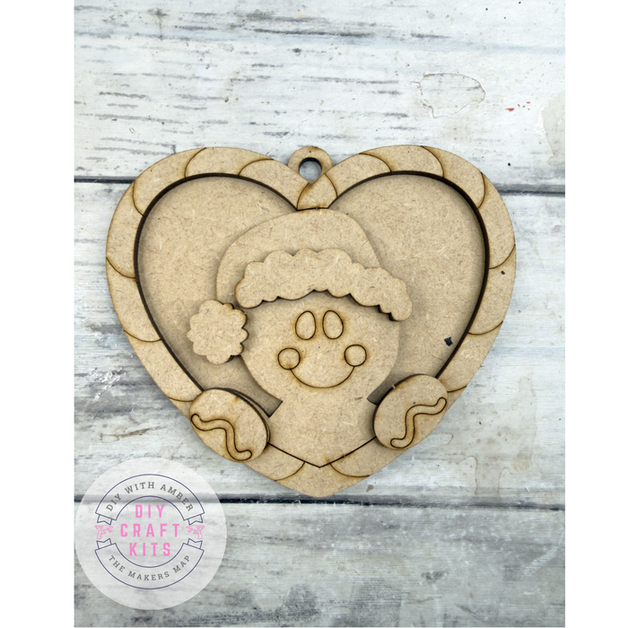 Candy Cane Heart Gingerbread Man Ornament DIY Kit