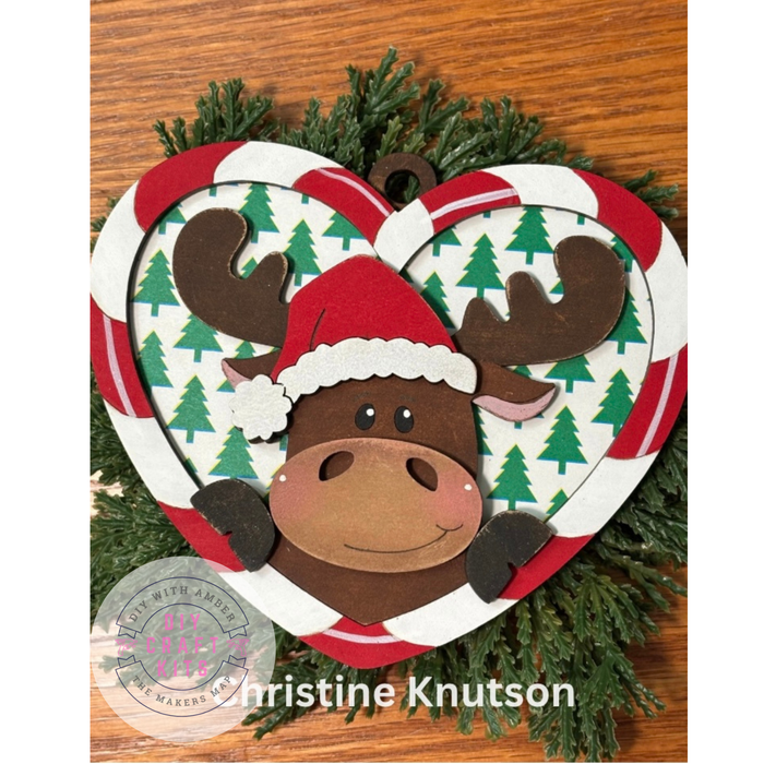 Candy Cane Heart Moose Ornament DIY Kit