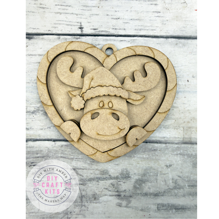 Candy Cane Heart Moose Ornament DIY Kit