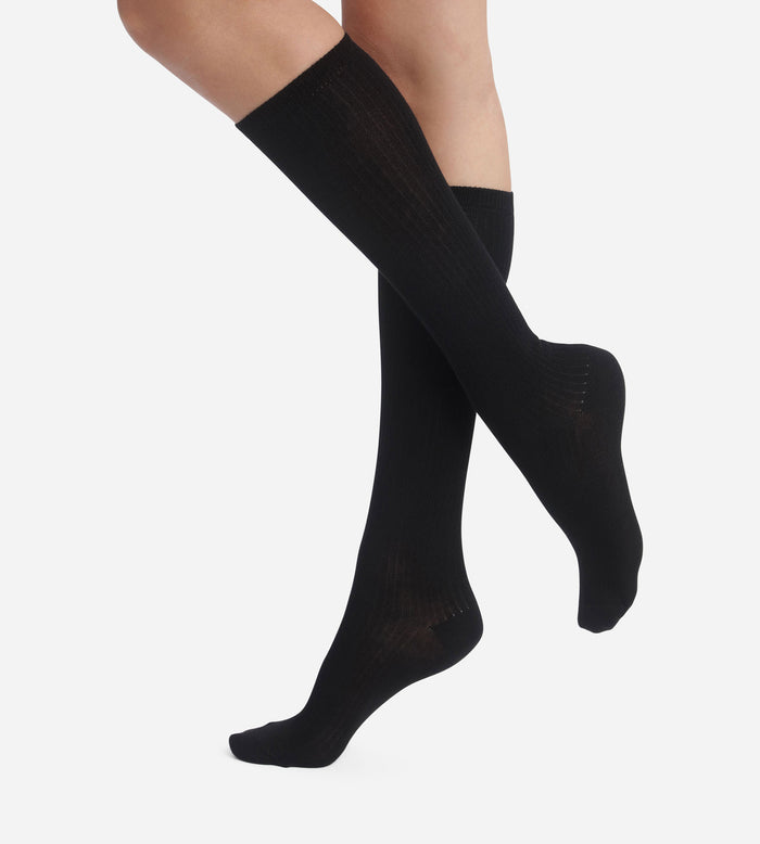 Chaussettes haute côtelée en coton Noir Dim Modal