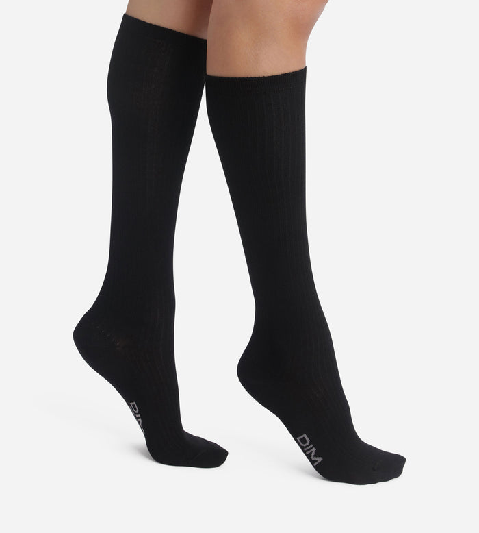 Chaussettes haute côtelée en coton Noir Dim Modal