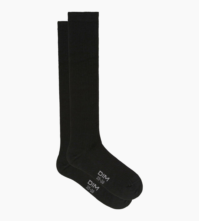 Chaussettes haute côtelée en coton Noir Dim Modal