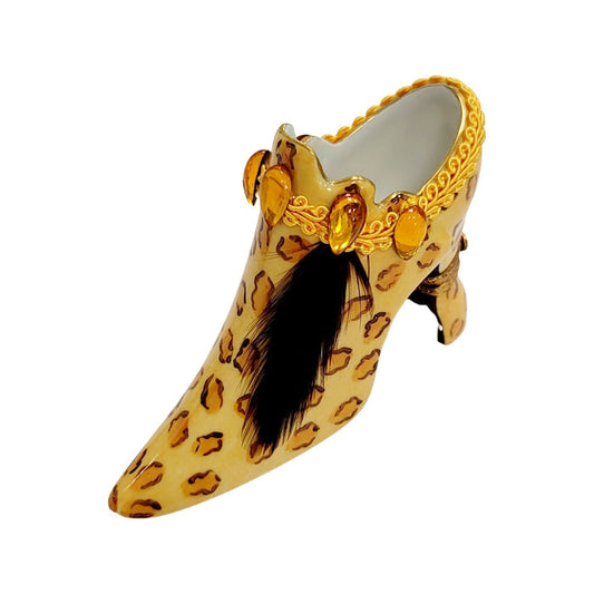 Cheetah Print Elegant Shoe Box Porcelain Limoges shoe figurine LIMOGES BOXES French Trinket Box