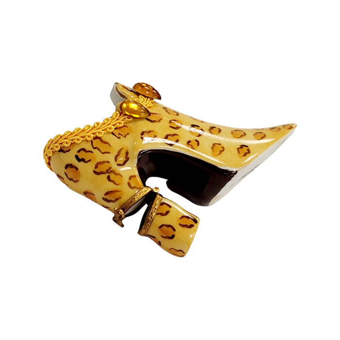 Cheetah Print Elegant Shoe Box Porcelain Limoges shoe figurine LIMOGES BOXES French Trinket Box