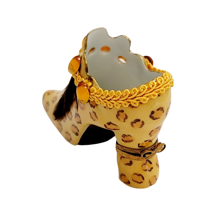 Cheetah Print Elegant Shoe Box Porcelain Limoges shoe figurine LIMOGES BOXES French Trinket Box