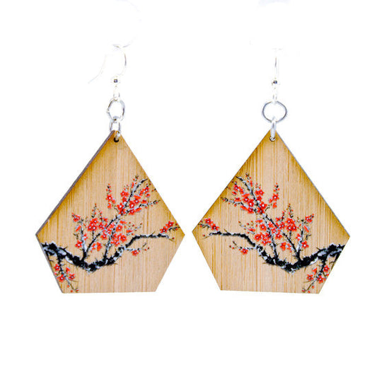 Bamboo cherry blossom sakura earrings, laser-cut and made in USA
