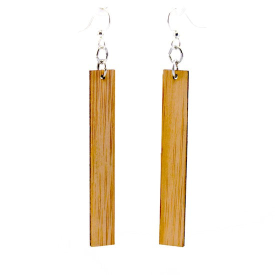 Bamboo chic rectangle bar earrings, laser-cut and made in USA